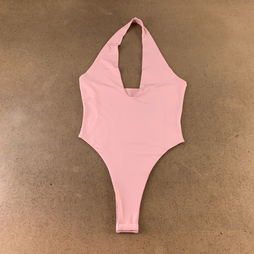 Jireh Women's Size Medium Mauve Sleeveless Halter Plunge High Cut Bodysuit NWT